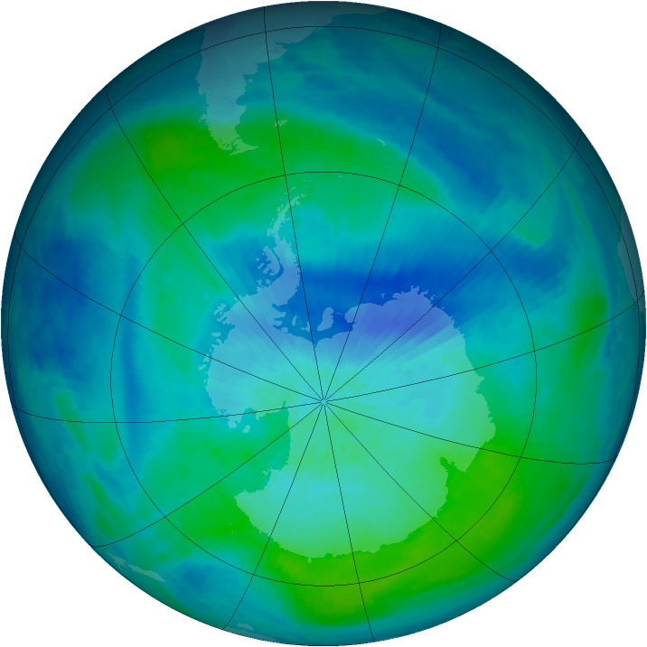 Antarctic ozone map for 03 March 2001